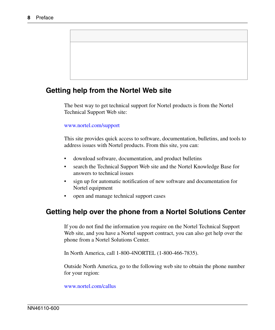 Link to, Takes you directly to the, Getting help from the nortel web site | Panasonic NN46110-600 User Manual | Page 18 / 110