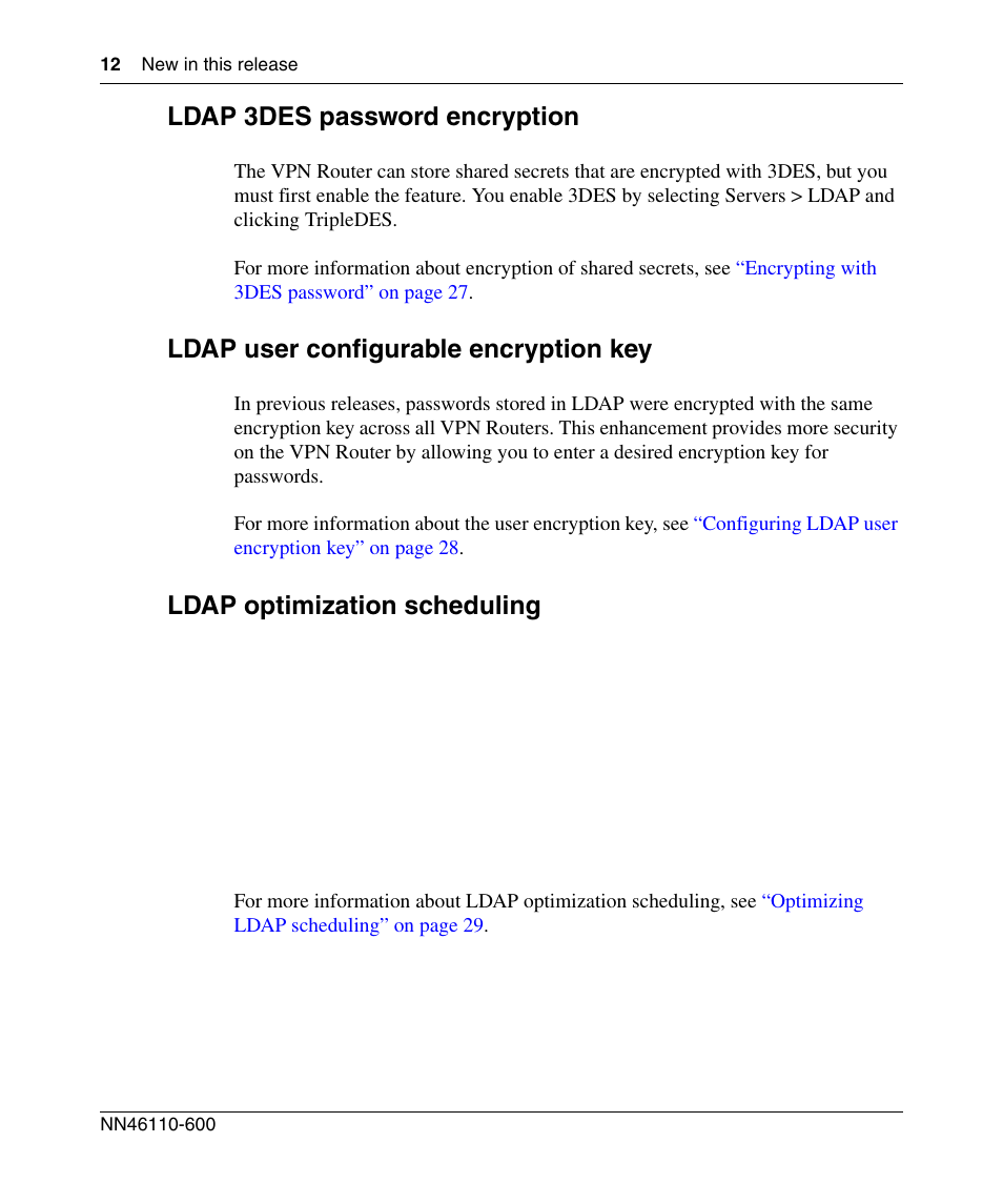 Ldap 3des password encryption, Ldap user configurable encryption key, Ldap optimization scheduling | Panasonic NN46110-600 User Manual | Page 22 / 110