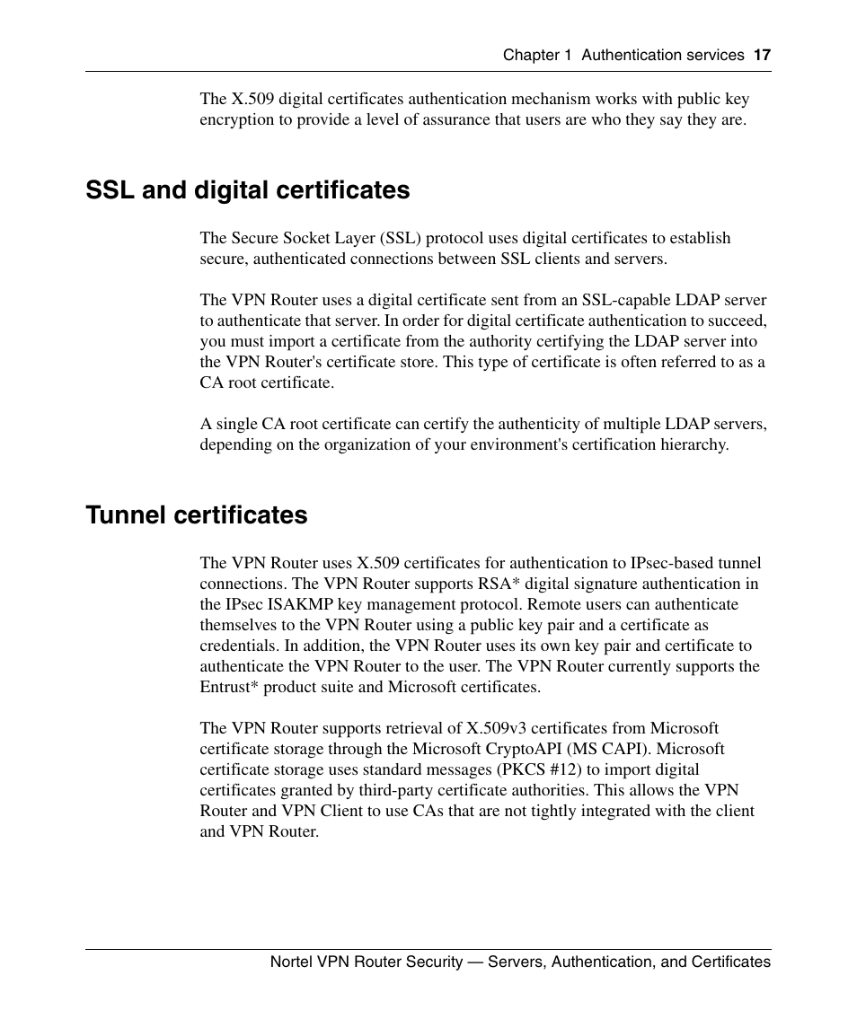 Ssl and digital certificates, Tunnel certificates | Panasonic NN46110-600 User Manual | Page 27 / 110