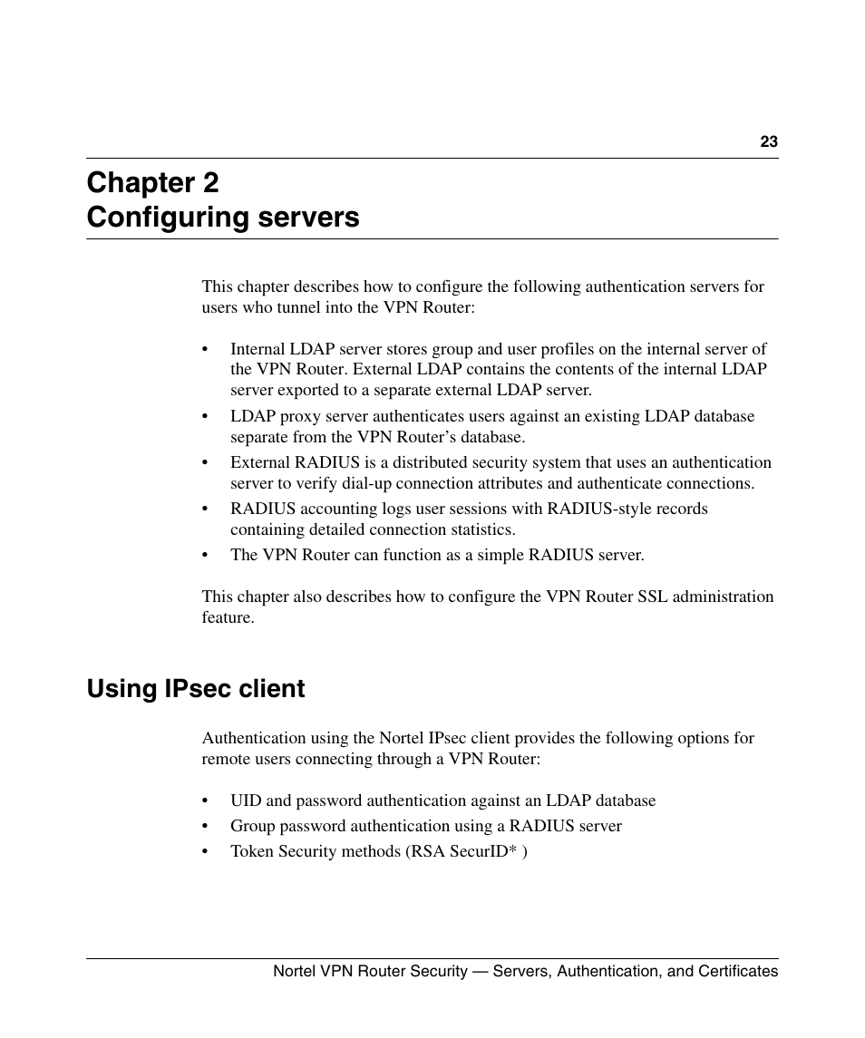 Chapter 2, Configuring servers, Using ipsec client | Chapter 2 configuring servers | Panasonic NN46110-600 User Manual | Page 33 / 110