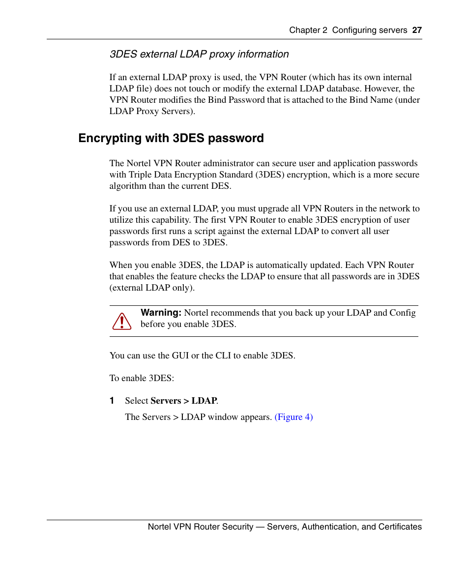 Encrypting with 3des password, 1 select servers > ldap, Encrypting with | Panasonic NN46110-600 User Manual | Page 37 / 110