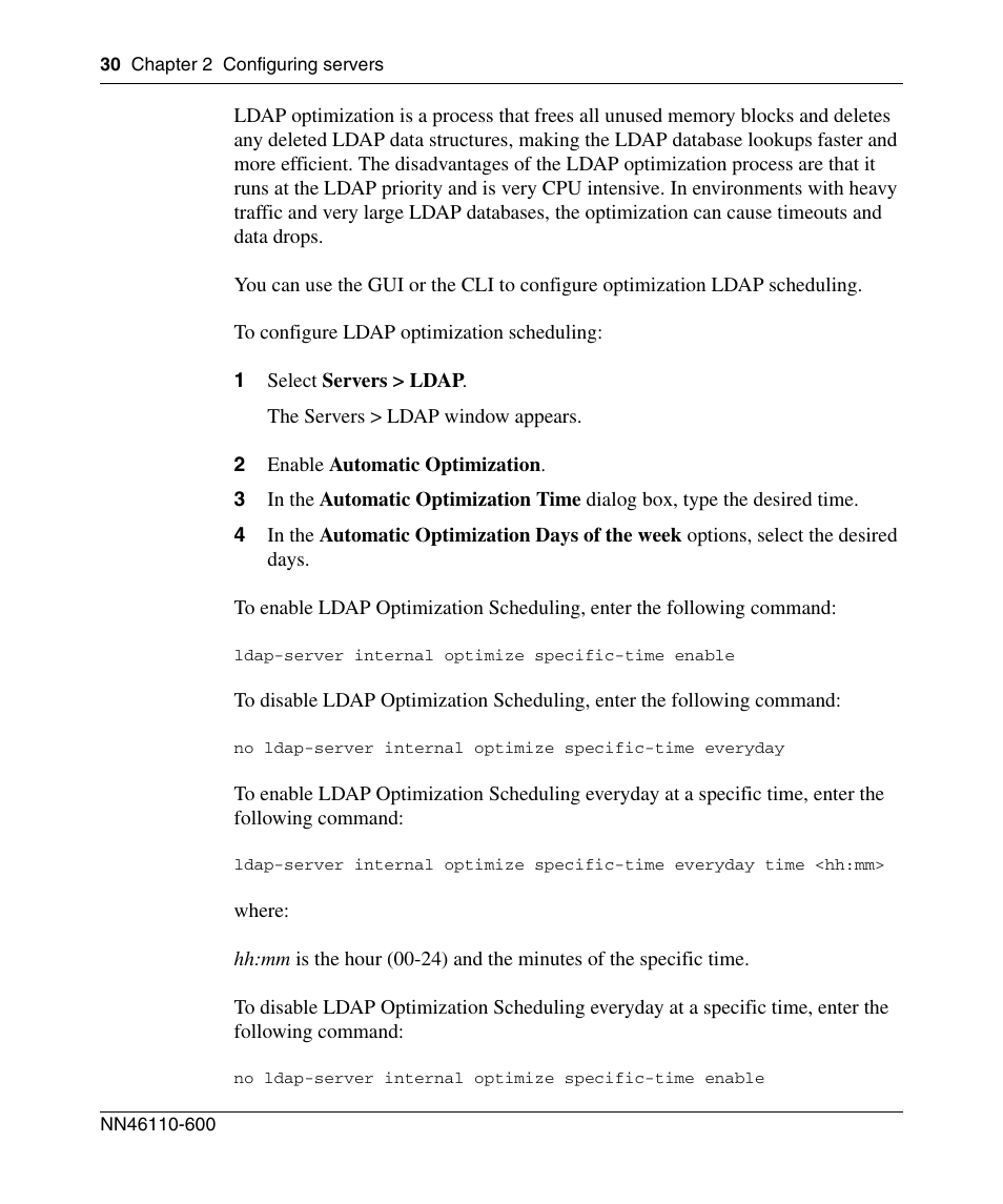 1 select servers > ldap, 2 enable automatic optimization | Panasonic NN46110-600 User Manual | Page 40 / 110