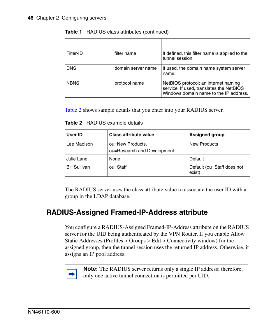 Radius-assigned framed-ip-address attribute | Panasonic NN46110-600 User Manual | Page 56 / 110
