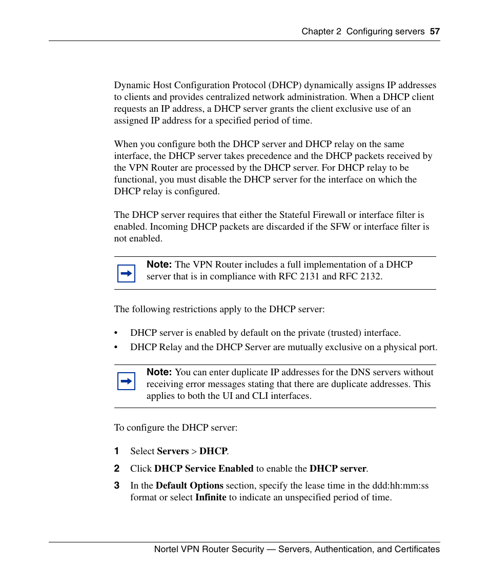 Configuring dhcp servers, 1 select servers > dhcp | Panasonic NN46110-600 User Manual | Page 67 / 110