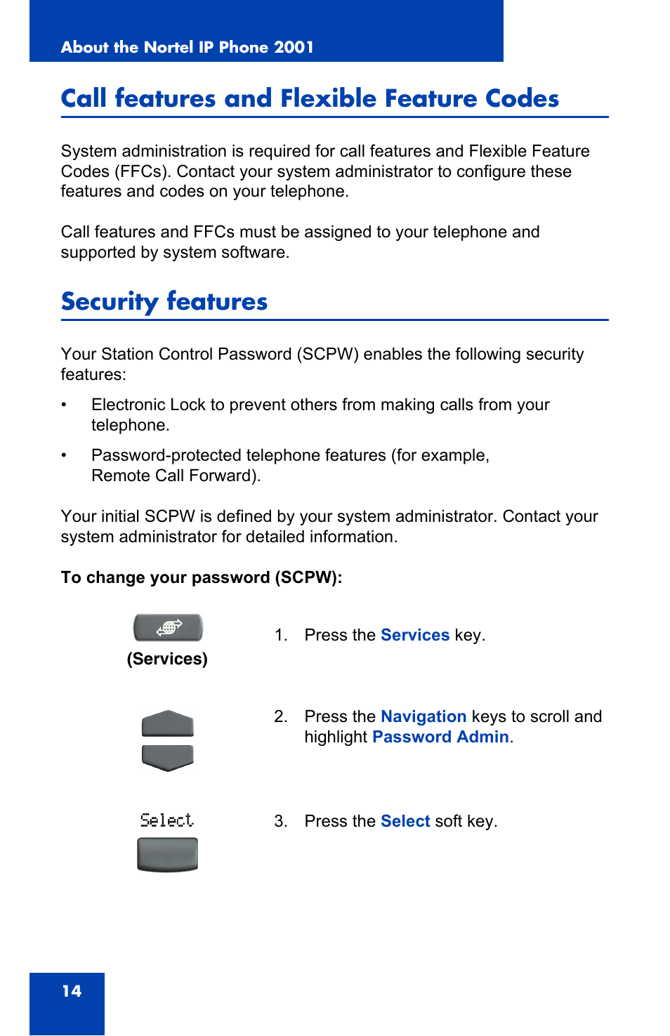 Call features and flexible feature codes, Security features | Panasonic 2001 User Manual | Page 14 / 86