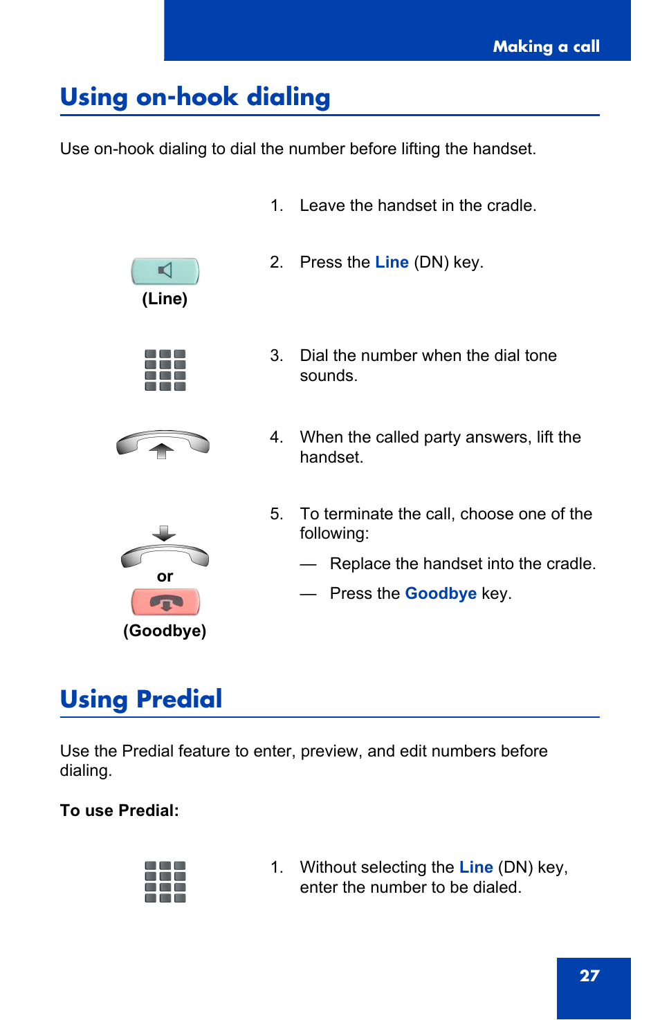 Using on-hook dialing, Using predial | Panasonic 2001 User Manual | Page 27 / 86