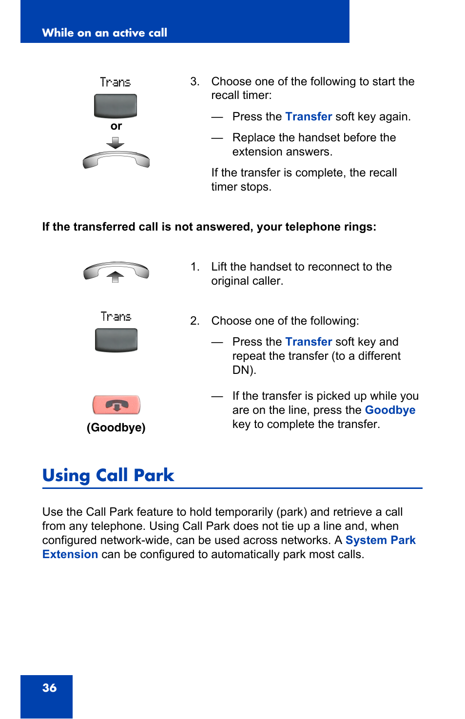 Using call park | Panasonic 2001 User Manual | Page 36 / 86