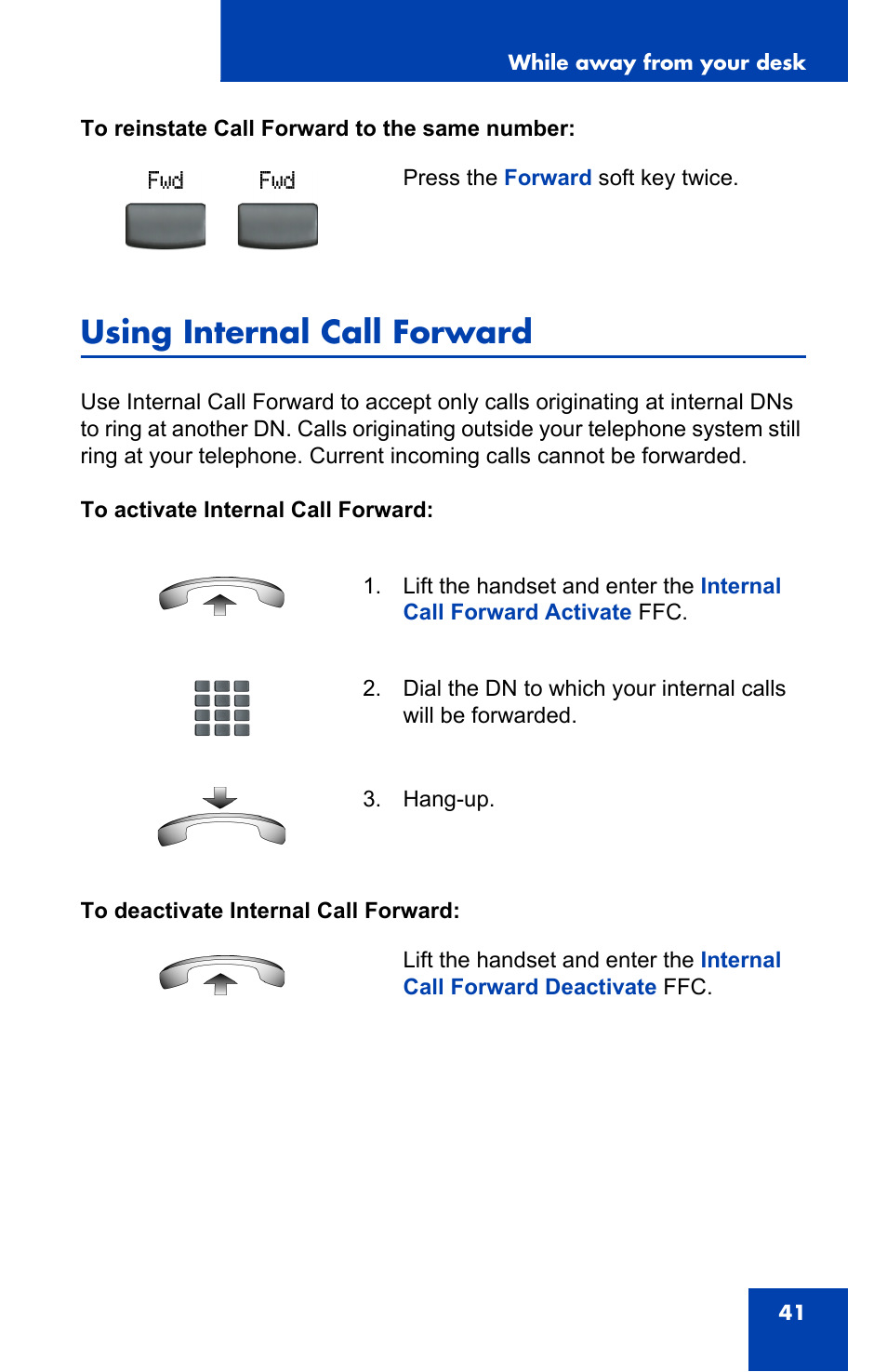 Using internal call forward | Panasonic 2001 User Manual | Page 41 / 86