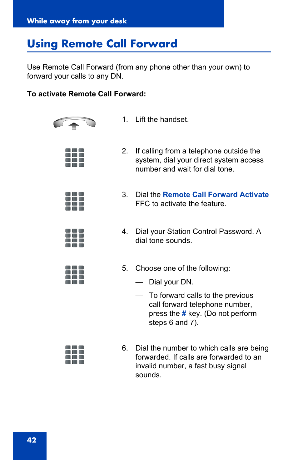 Using remote call forward | Panasonic 2001 User Manual | Page 42 / 86