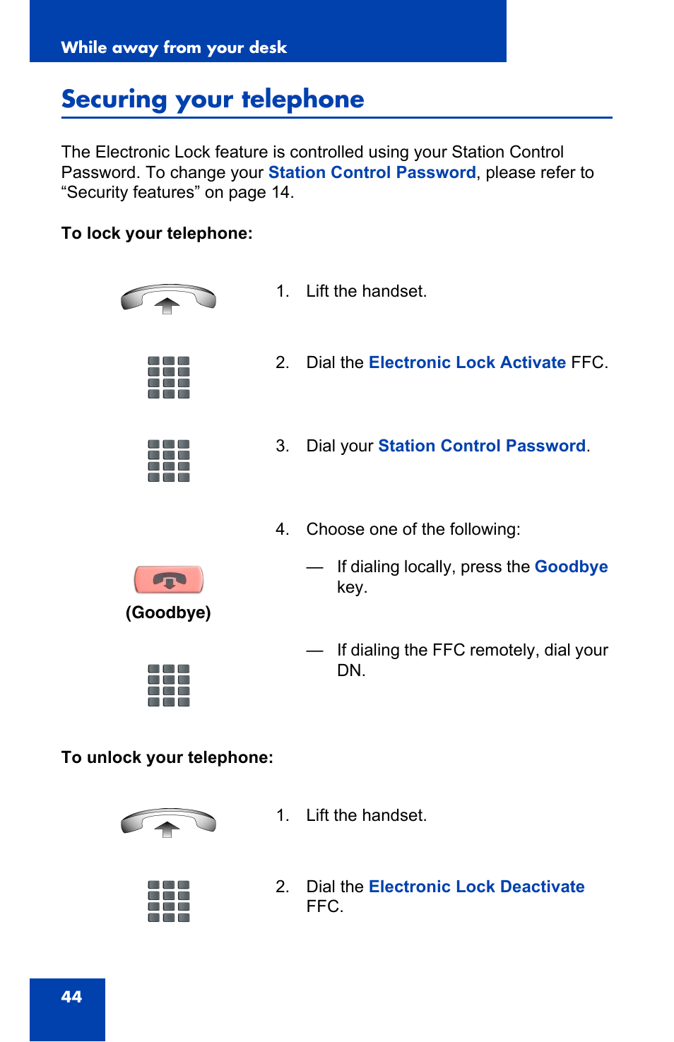 Securing your telephone | Panasonic 2001 User Manual | Page 44 / 86