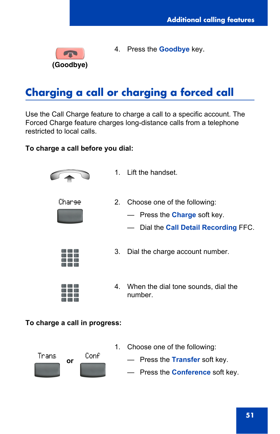 Charging a call or charging a forced call | Panasonic 2001 User Manual | Page 51 / 86