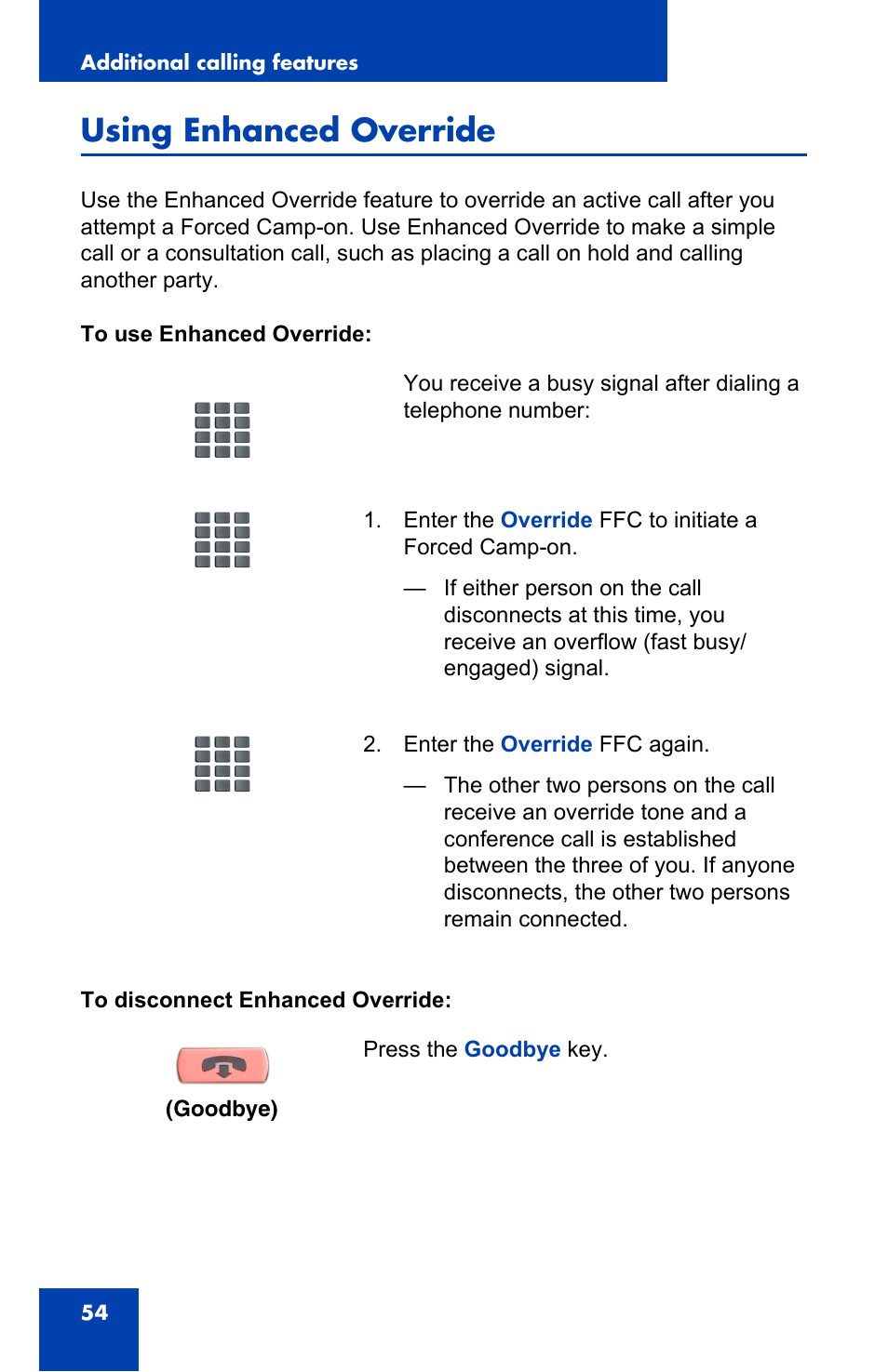 Using enhanced override | Panasonic 2001 User Manual | Page 54 / 86