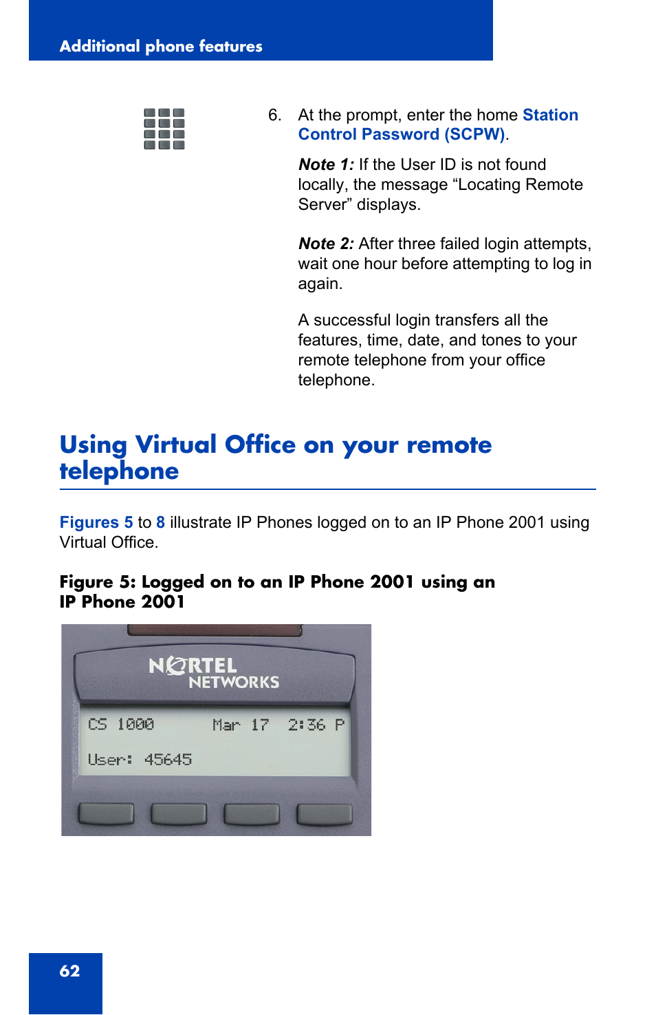 Using virtual office on your remote telephone | Panasonic 2001 User Manual | Page 62 / 86