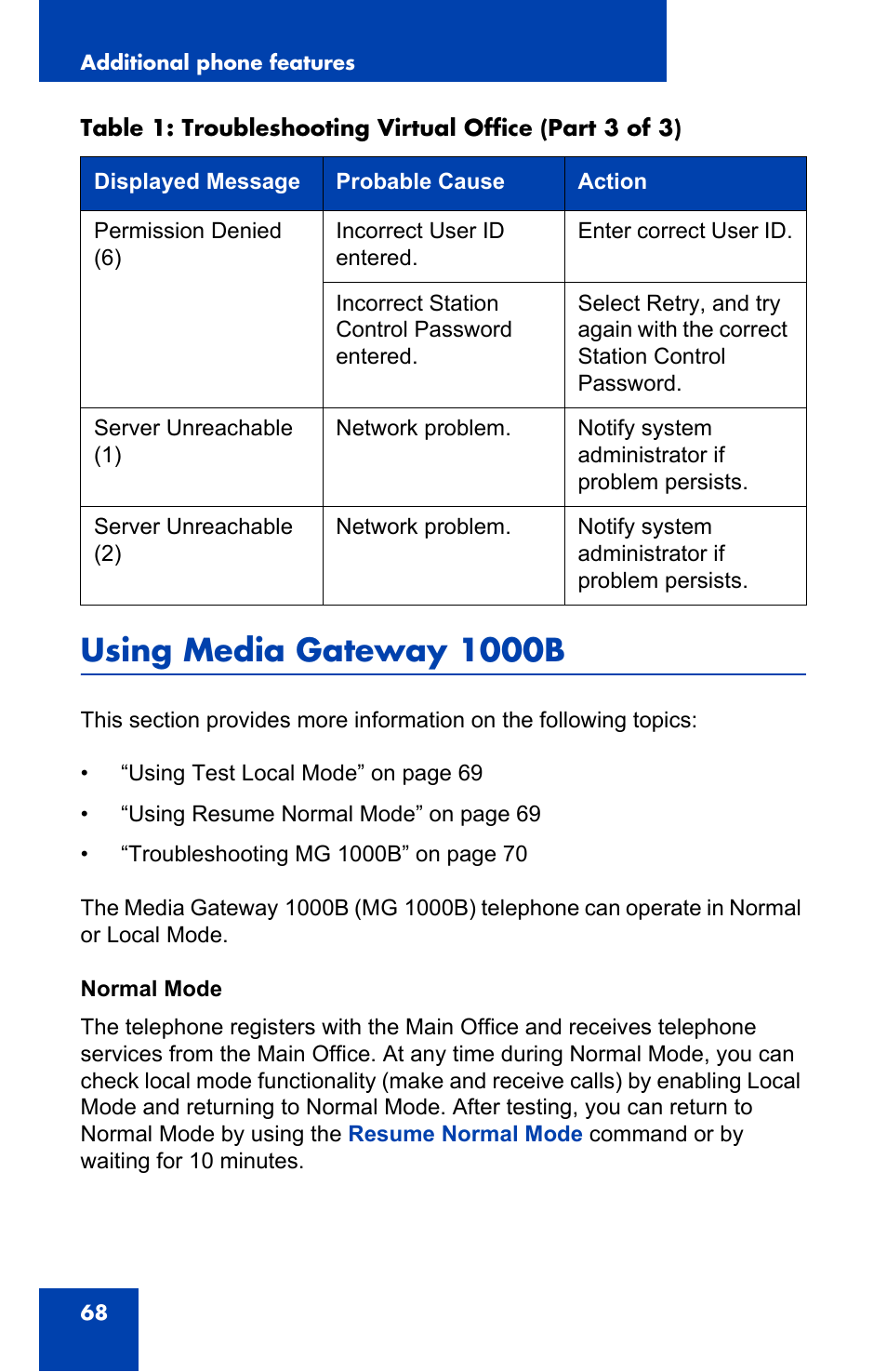 Using media gateway 1000b | Panasonic 2001 User Manual | Page 68 / 86