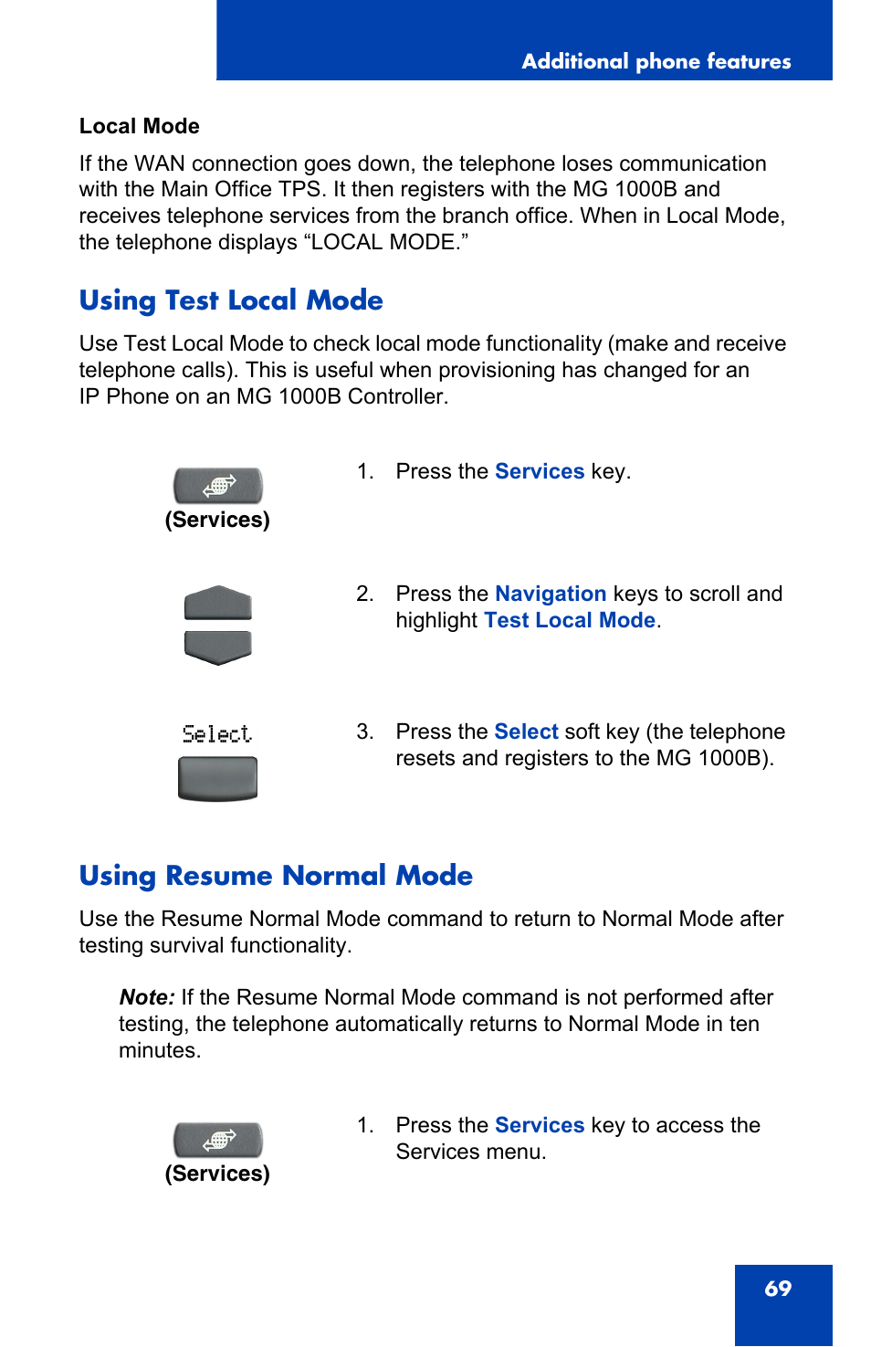 Using test local mode, Using resume normal mode | Panasonic 2001 User Manual | Page 69 / 86