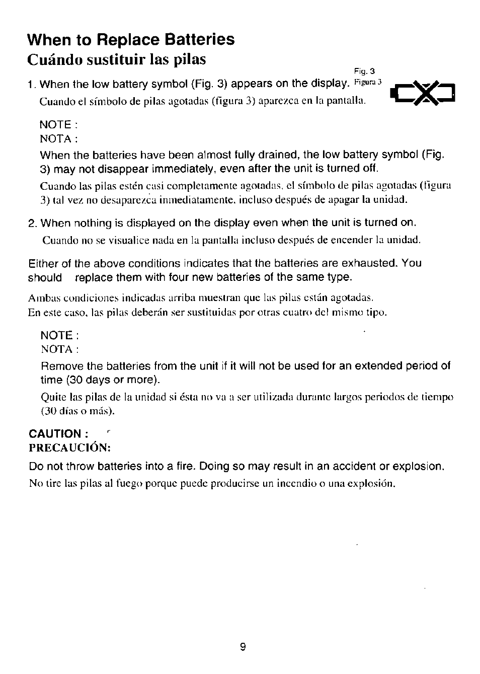 Caution, When to replace batteries, Cuándo sustituir las pilas | Panasonic EW243 User Manual | Page 10 / 24