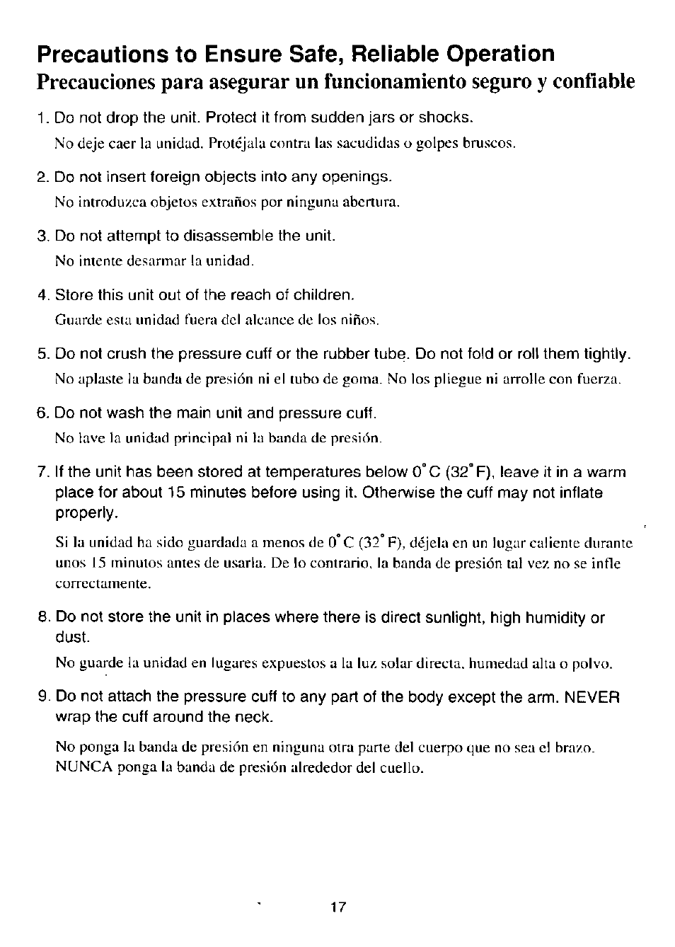 Precautions to ensure safe, reliable operation | Panasonic EW243 User Manual | Page 18 / 24