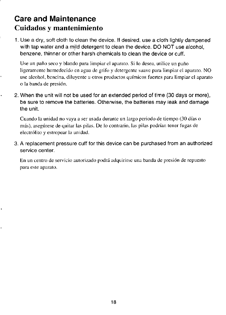 Care and maintenance, Cuidados y mantenimiento | Panasonic EW243 User Manual | Page 19 / 24