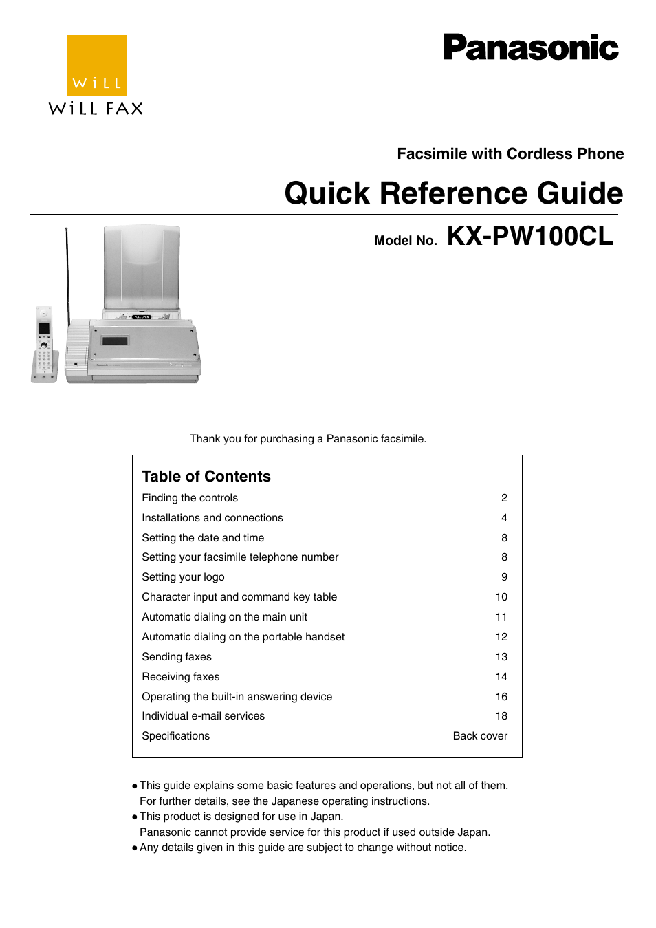 Panasonic KX-PW100CL User Manual | 24 pages