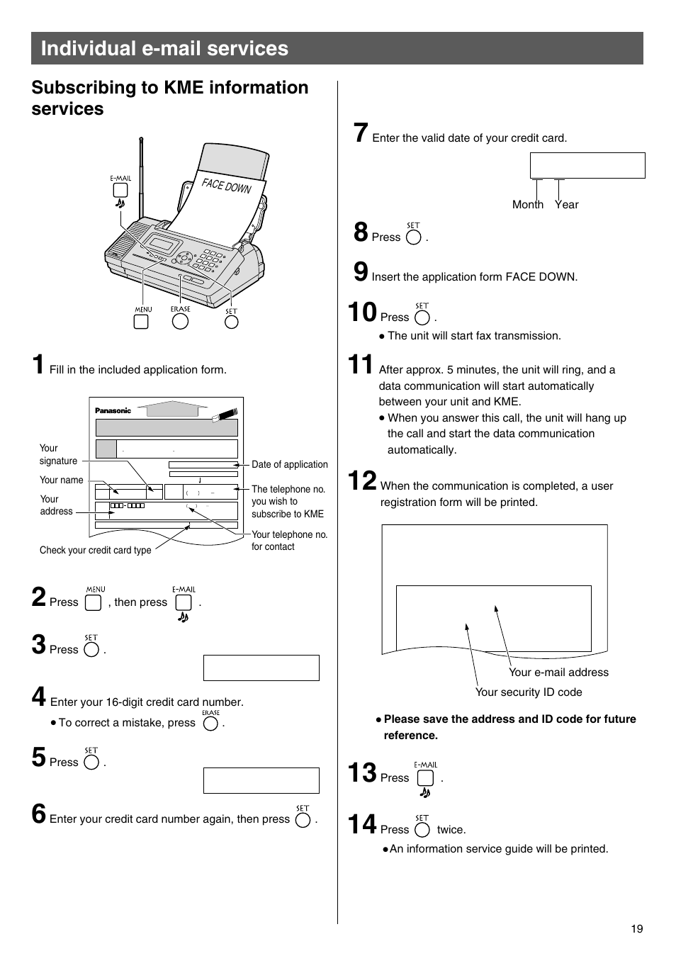 Individual e-mail services, Subscribing to kme information services | Panasonic KX-PW100CL User Manual | Page 19 / 24