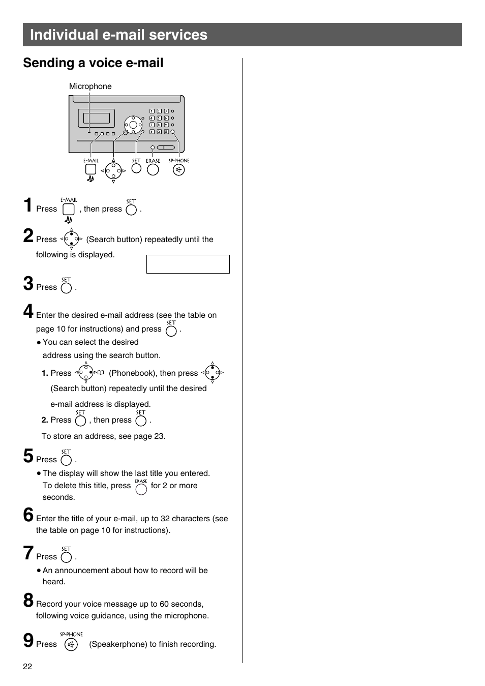 Individual e-mail services, Sending a voice e-mail | Panasonic KX-PW100CL User Manual | Page 22 / 24