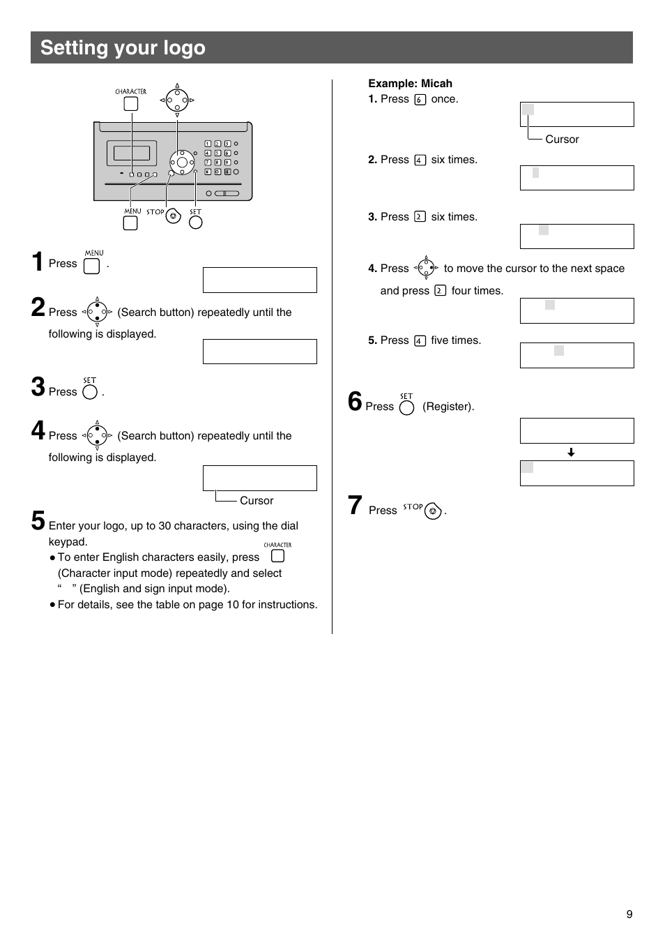 Setting your logo | Panasonic KX-PW100CL User Manual | Page 9 / 24