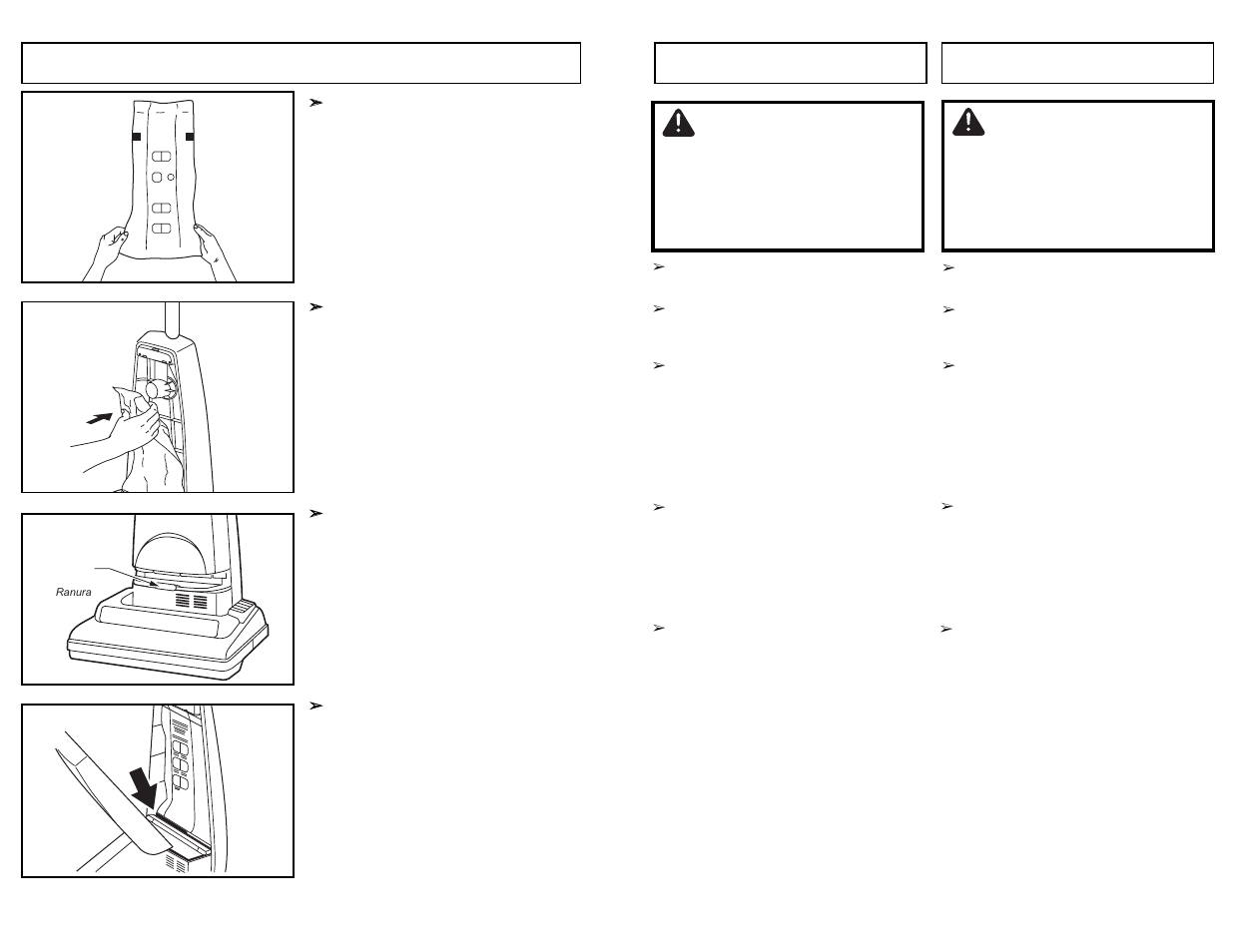 Attention, Cuidado, Changing dust bag | Panasonic MC-UG502 User Manual | Page 26 / 48