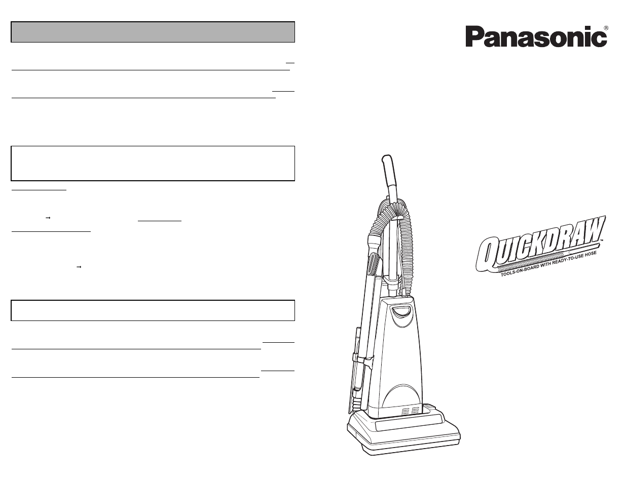 What to do when service is needed, Mc-ug502, Vacuum cleaner aspirateur aspiradora | Panasonic MC-UG502 User Manual | Page 48 / 48