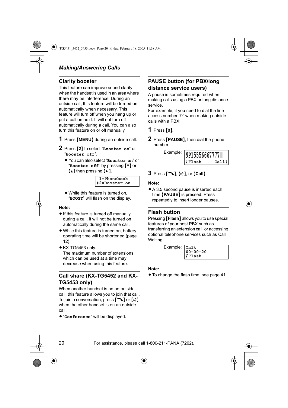 Panasonic KX-TG5452 User Manual | Page 20 / 76