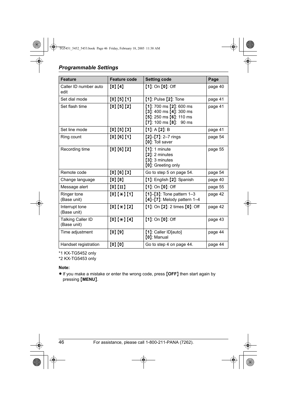 Panasonic KX-TG5452 User Manual | Page 46 / 76