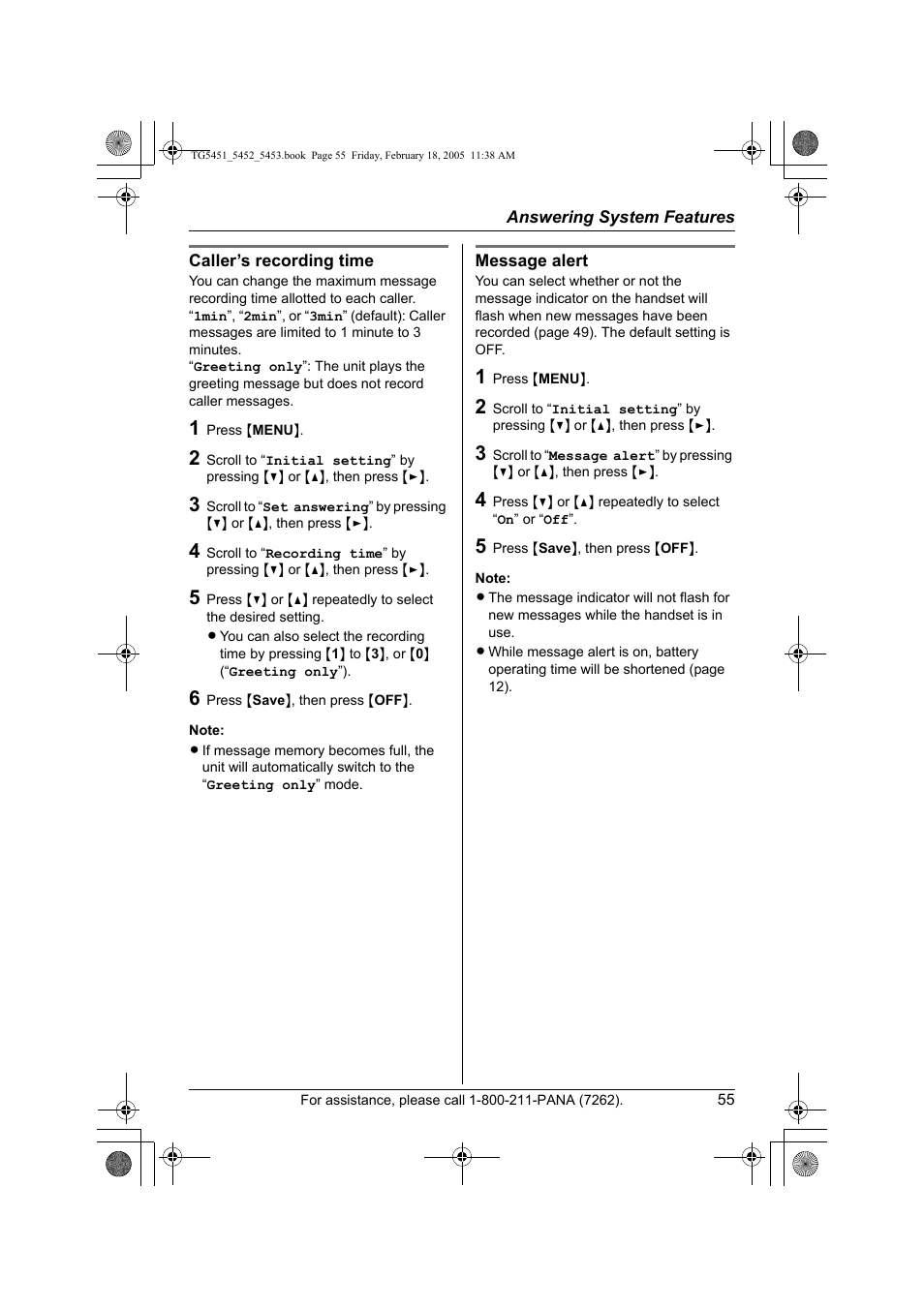 Panasonic KX-TG5452 User Manual | Page 55 / 76