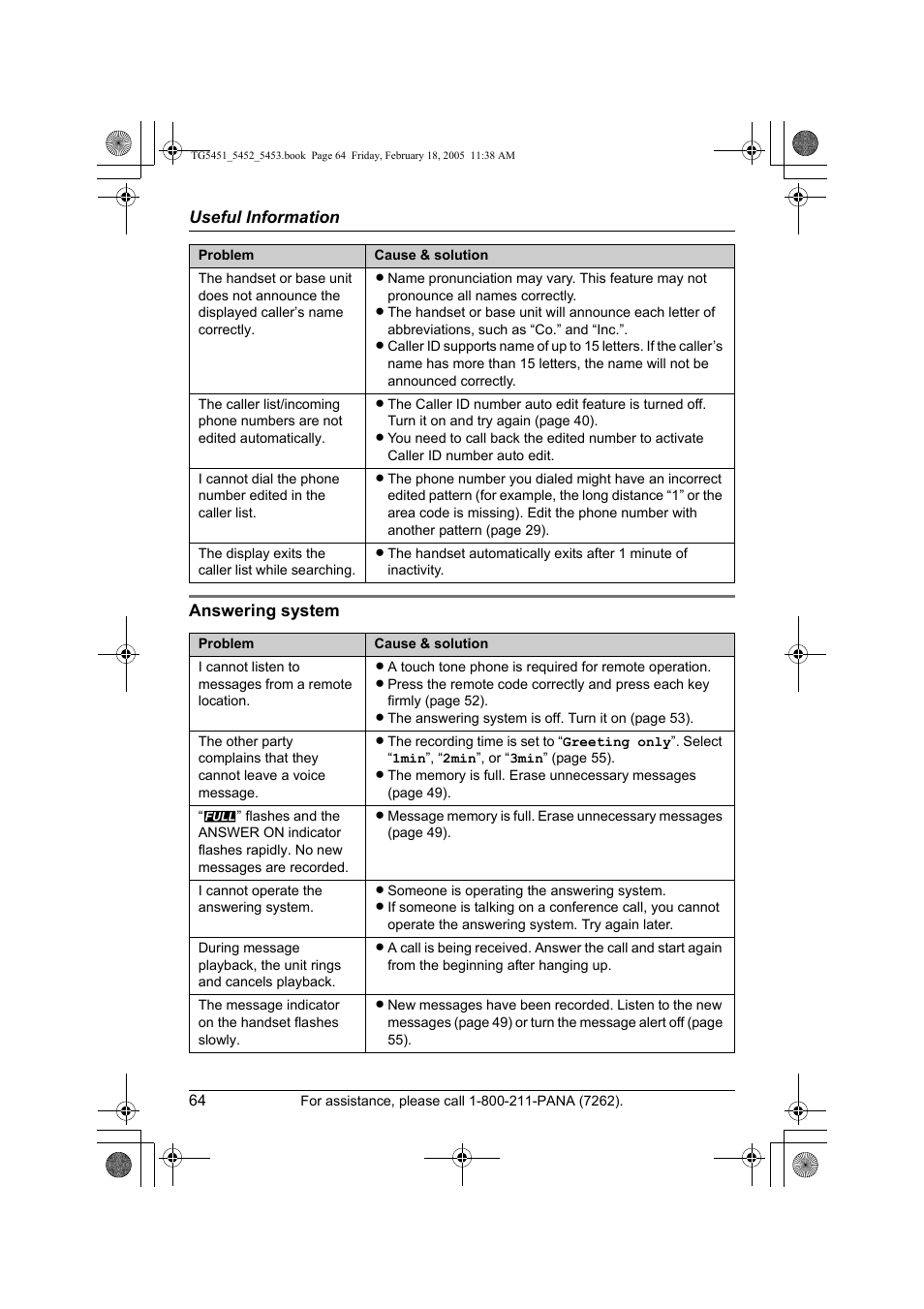 Panasonic KX-TG5452 User Manual | Page 64 / 76