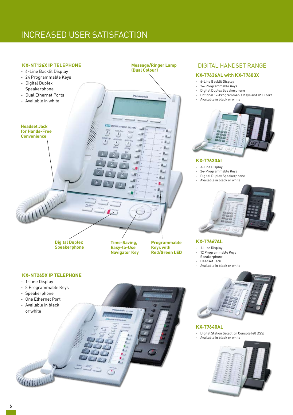 Increased user satisfaction, Digital handset range | Panasonic KX-TDA200AL User Manual | Page 6 / 16