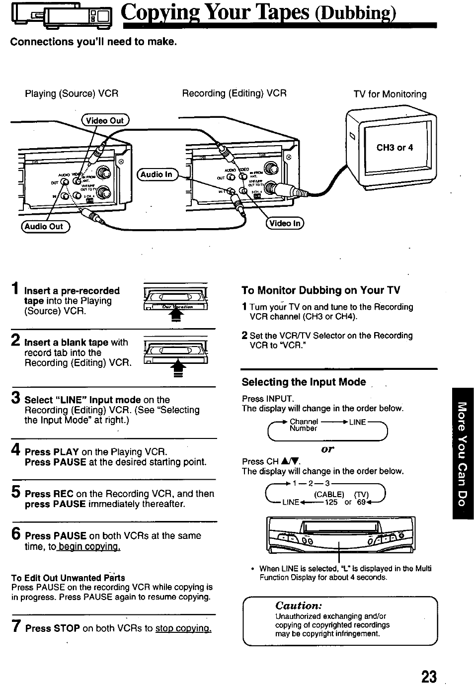 Ig cog^ingyourl^ge^dubbi, 3 select “line” input mode on the | Panasonic OMNIVISION PV-8401 User Manual | Page 23 / 36