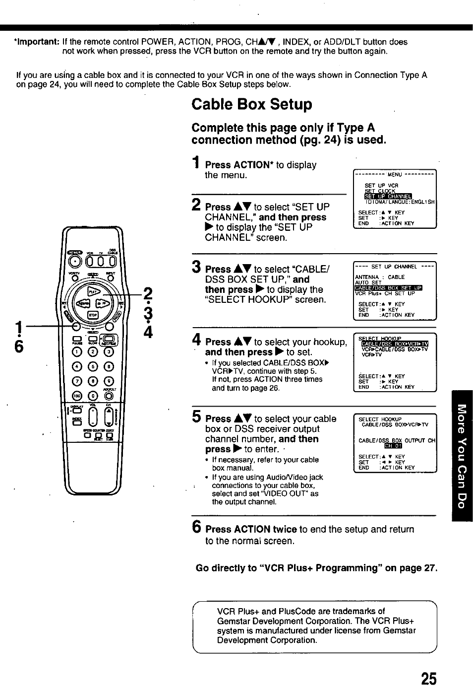 Cable box setup, 3 4 cable box setup | Panasonic OMNIVISION PV-8401 User Manual | Page 25 / 36
