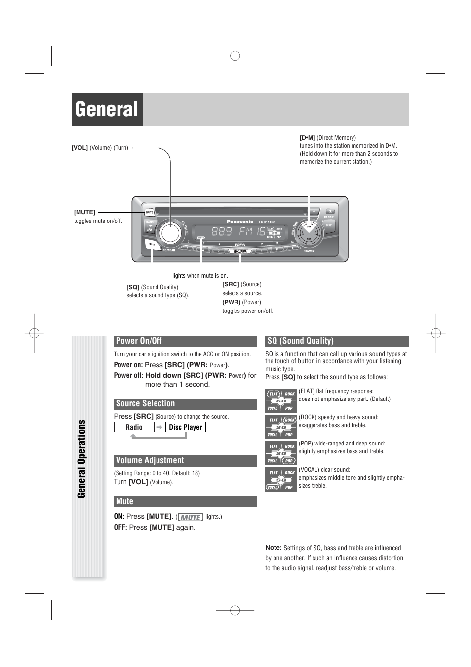 General, General operations | Panasonic CQ-C1103U User Manual | Page 8 / 16