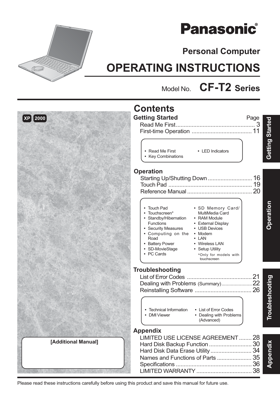 Panasonic CF-T2 User Manual | 40 pages