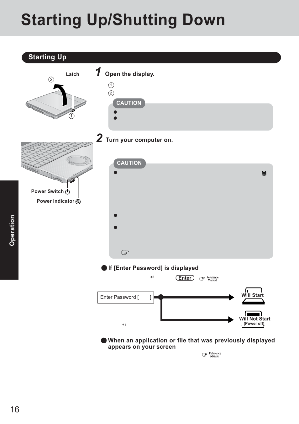 Starting up/shutting down, Starting up | Panasonic CF-T2 User Manual | Page 16 / 40