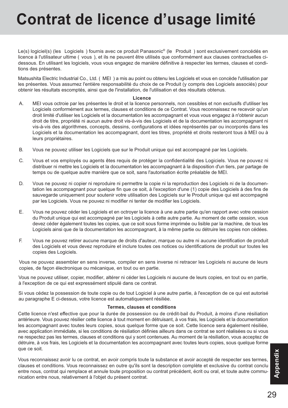 Contrat de licence d’usage limité | Panasonic CF-T2 User Manual | Page 29 / 40