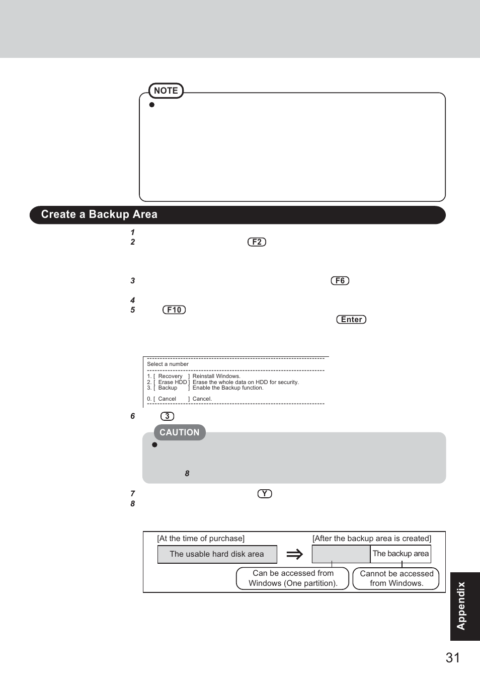 Create a backup area, Appendixappendix | Panasonic CF-T2 User Manual | Page 31 / 40