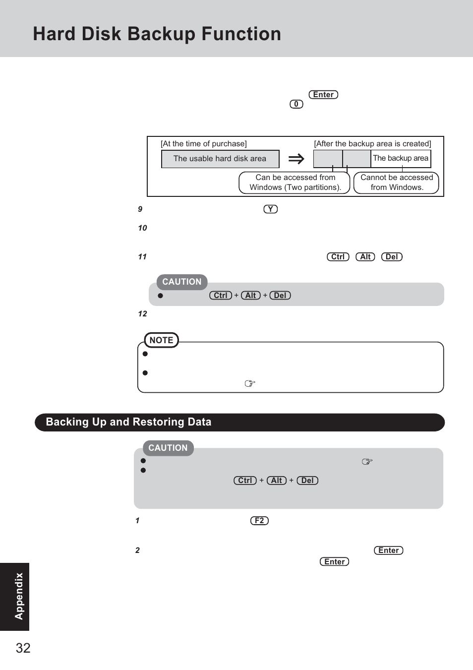 Hard disk backup function, Backing up and restoring data | Panasonic CF-T2 User Manual | Page 32 / 40