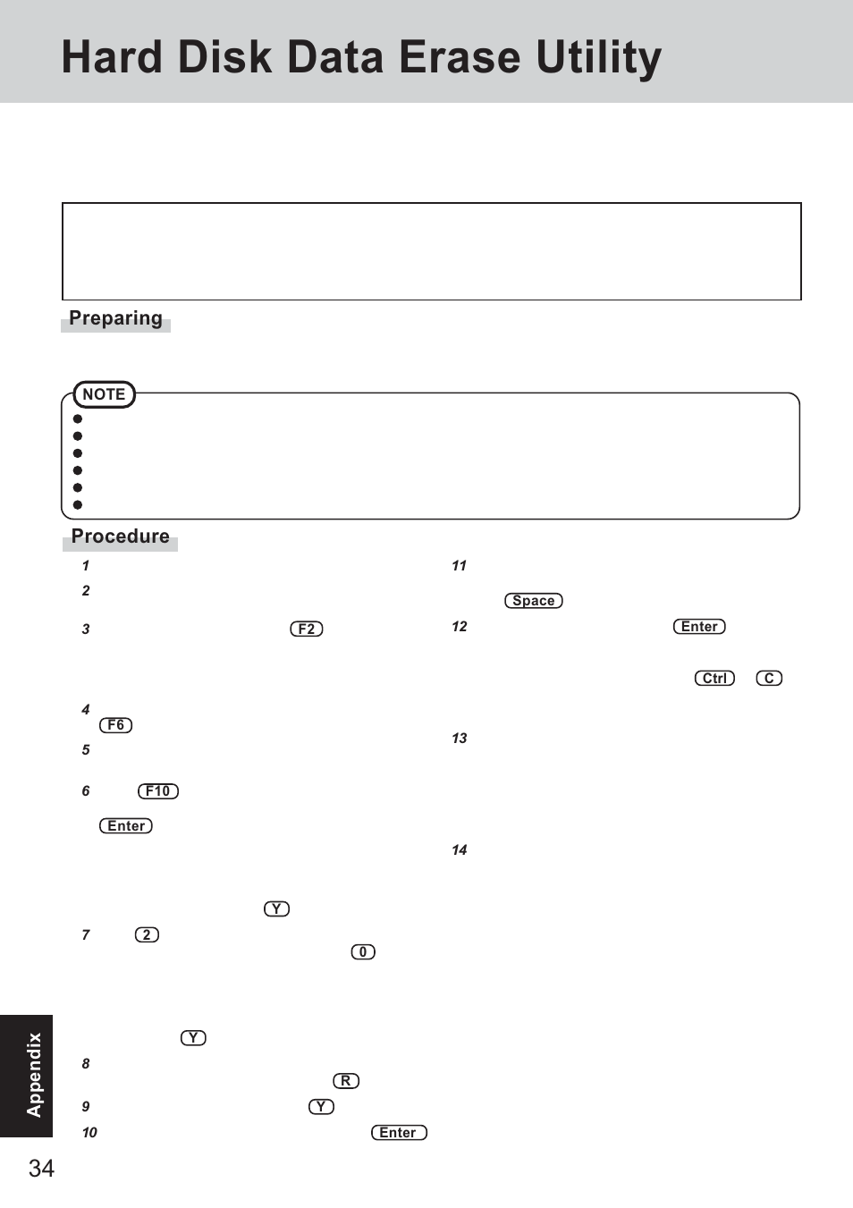 Hard disk data erase utility, Preparing, Procedure | Panasonic CF-T2 User Manual | Page 34 / 40