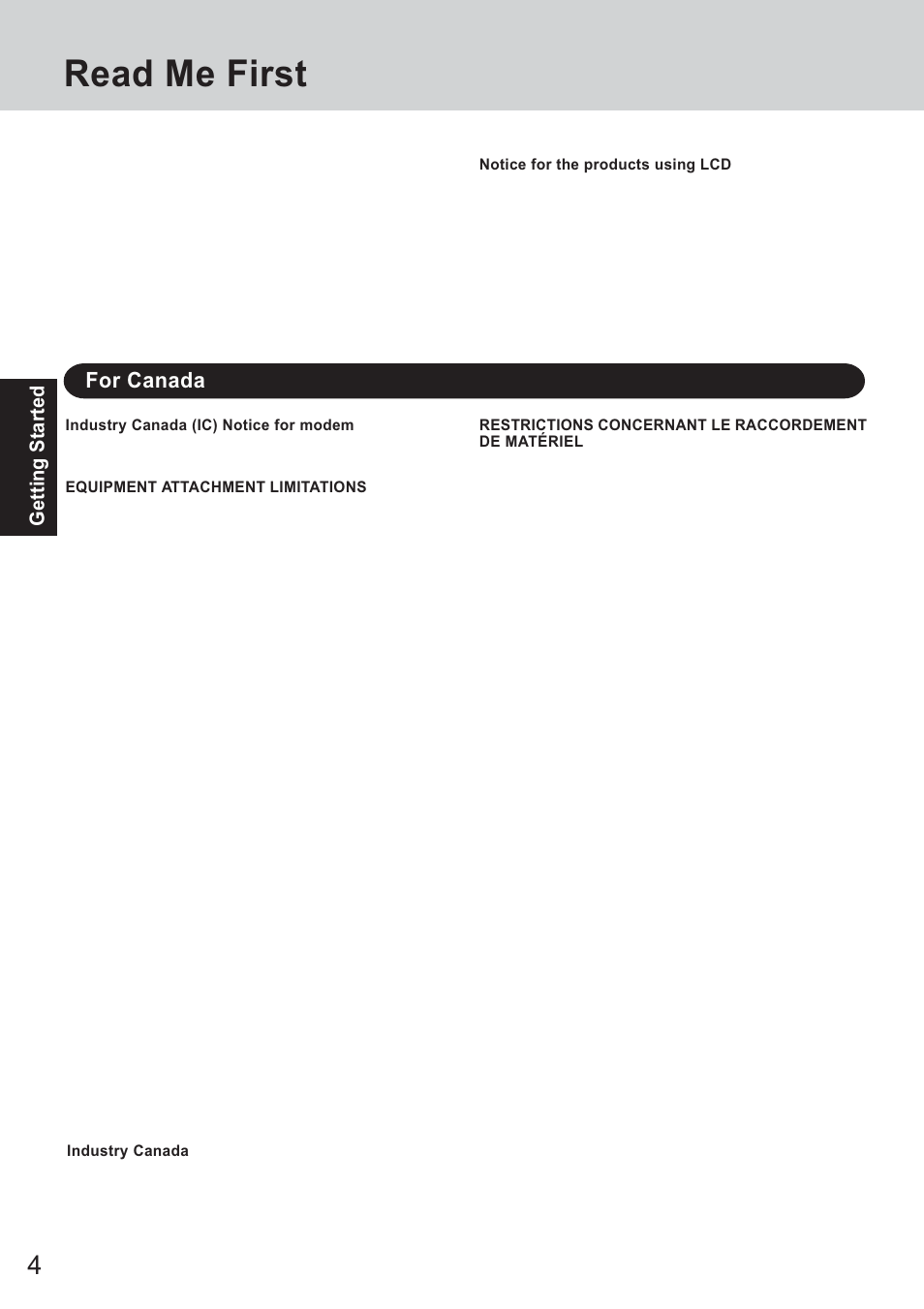 Read me first, For canada | Panasonic CF-T2 User Manual | Page 4 / 40