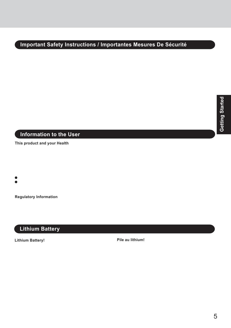 Information to the user, Lithium battery | Panasonic CF-T2 User Manual | Page 5 / 40