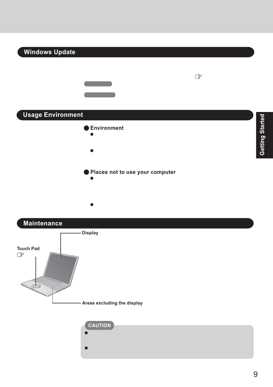 Windows update, Usage environment, Maintenance | Panasonic CF-T2 User Manual | Page 9 / 40