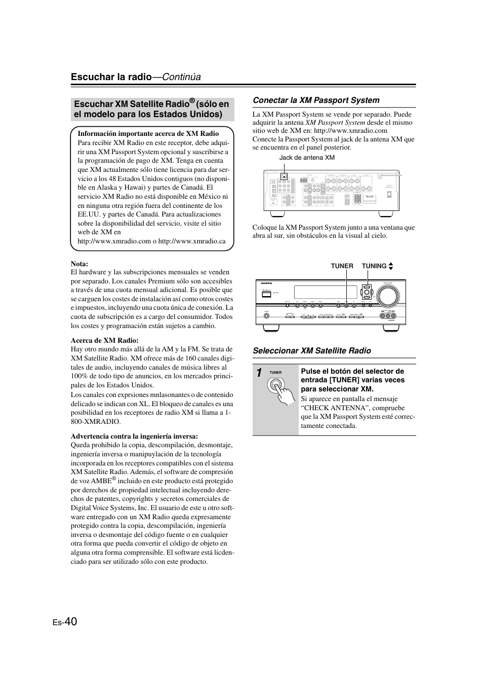 Escuchar xm satellite radio, Escuchar la radio —continúa | Panasonic HT-S790 User Manual | Page 106 / 144