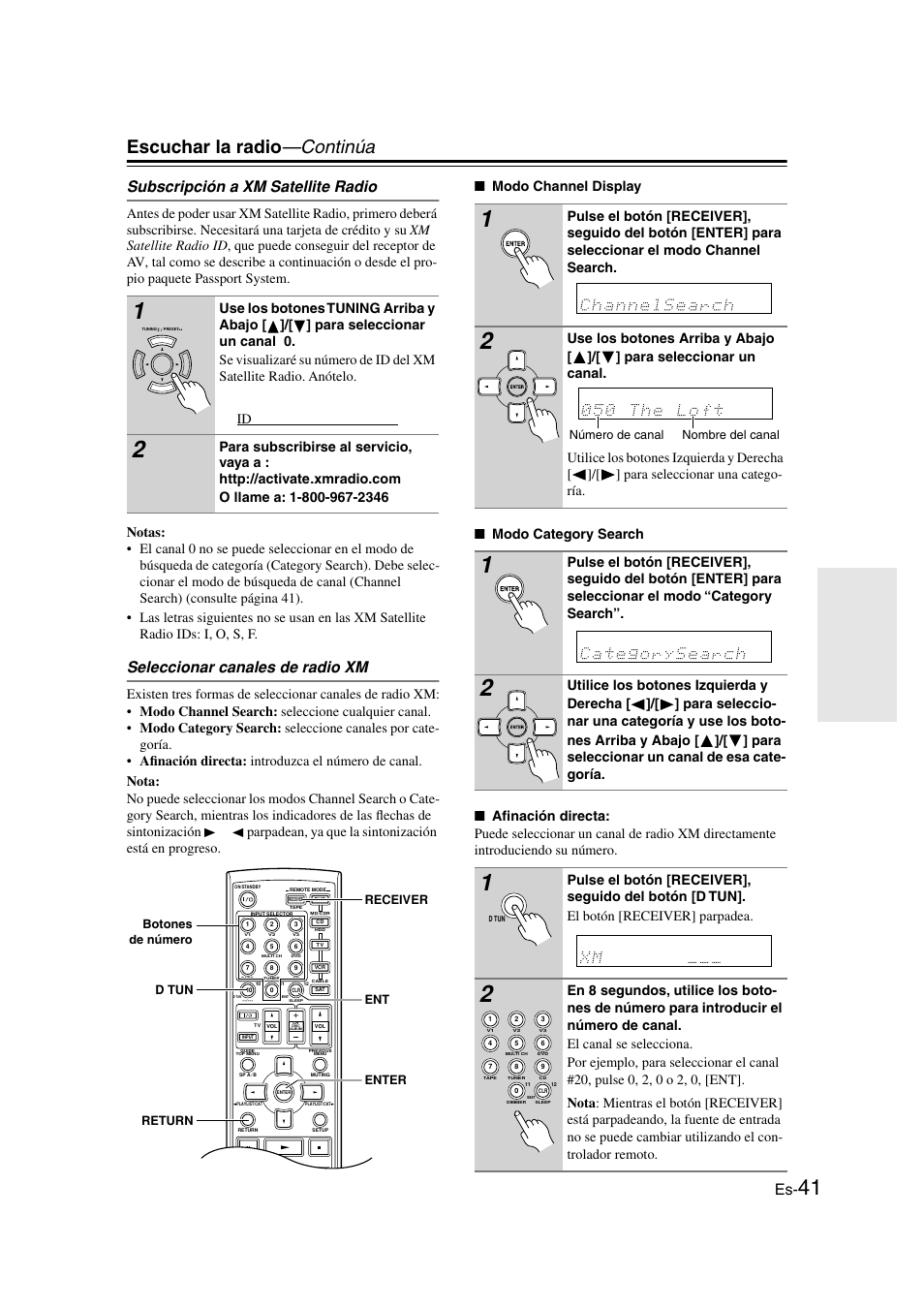 Escuchar la radio —continúa, Subscripción a xm satellite radio, Seleccionar canales de radio xm | Panasonic HT-S790 User Manual | Page 107 / 144