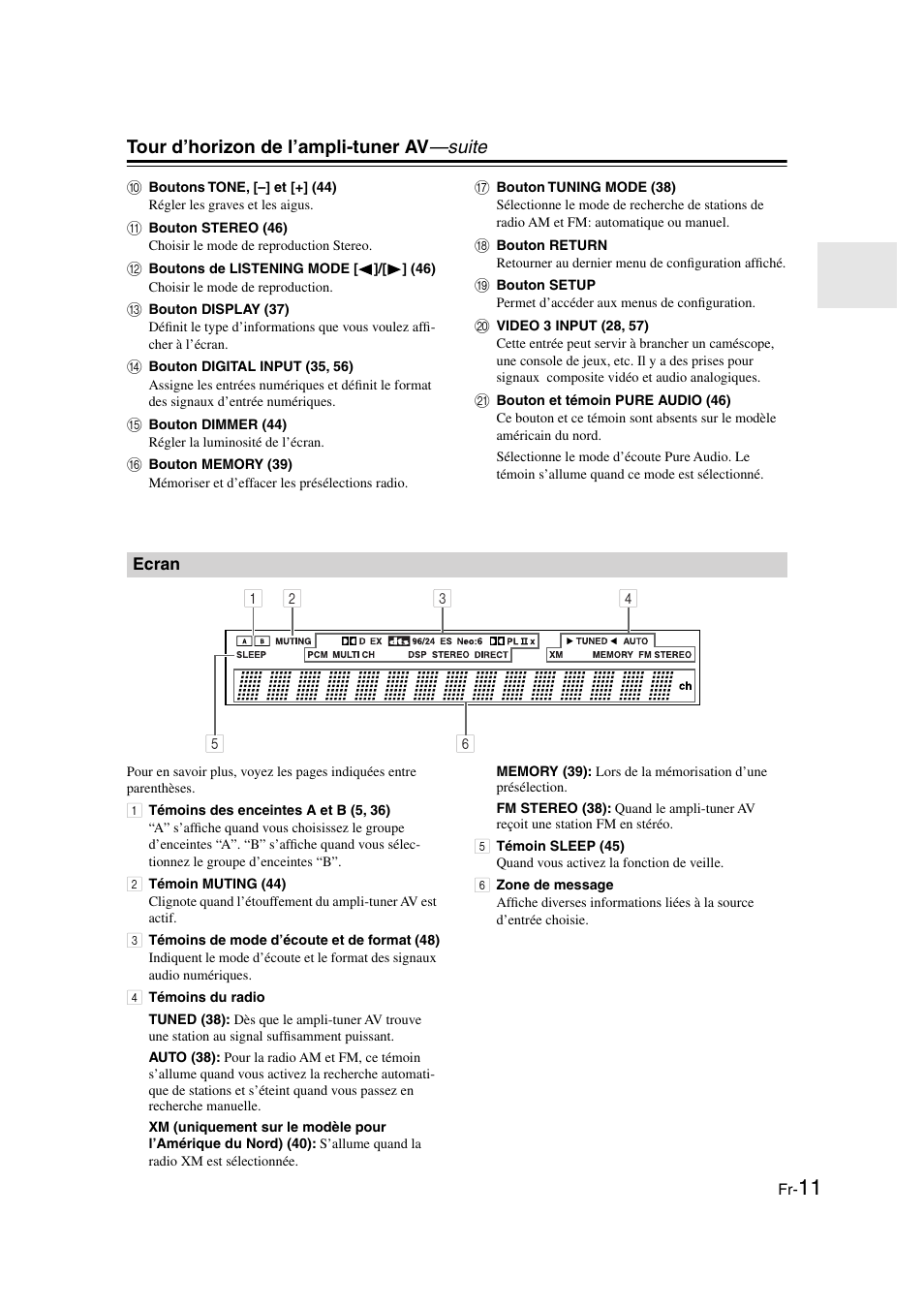 Ecran, Tour d’horizon de l’ampli-tuner av —suite | Panasonic HT-S790 User Manual | Page 11 / 144