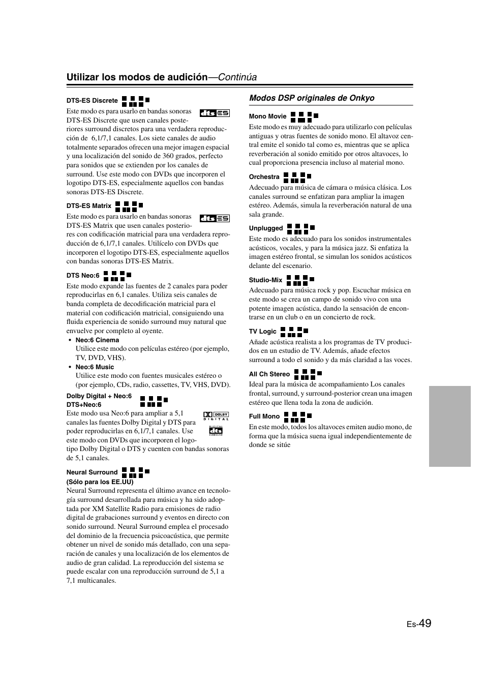 Utilizar los modos de audición —continúa | Panasonic HT-S790 User Manual | Page 115 / 144