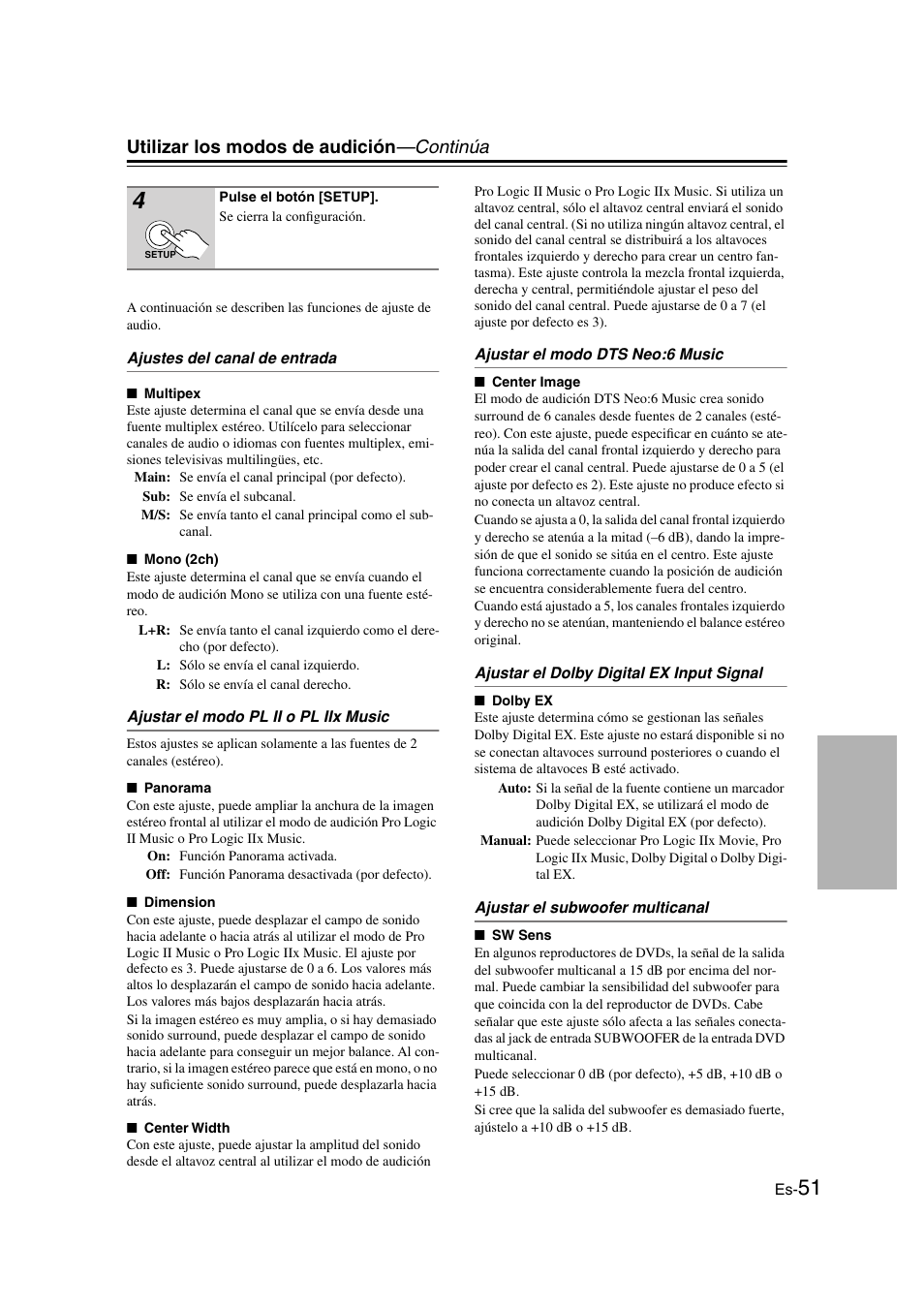 Utilizar los modos de audición —continúa | Panasonic HT-S790 User Manual | Page 117 / 144